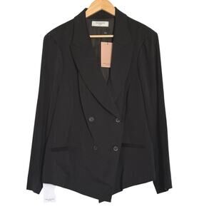 NWT M.M. LAFLEUR The Roxane Blazer - Light Twill in Black Womens Size +2/US 18